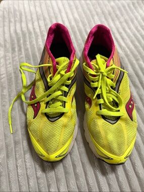 Saucony Neon Yellow and Hot Pink Running Shoes